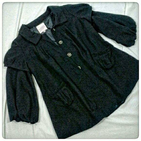 Black Retro Coat Peacoat Swing Style Wool Jacket ROMEO & JULIET COUTURE Size S - Picture 1 of 7